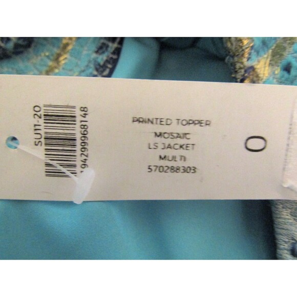 Chicos Coat NWT Blue Mosaic Jacquard Topper Jacket Snap Front Side Pockets 6 - Picture 12 of 13
